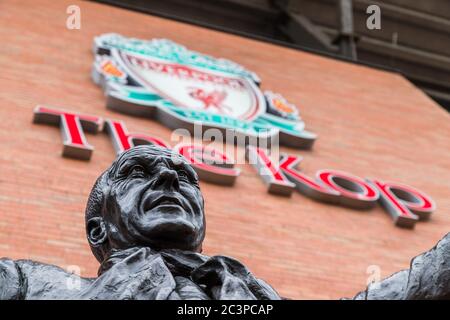 Statue of Bill Shankly at Anfield stadium in Liverpool (England) seen in June 2020. Stock Photo