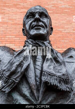 Close up of the Bill Shankly statue at Anfield stadium in Liverpool (England) seen in June 2020. Stock Photo