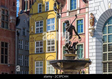 17th century Neptunes Fountain in Gdansk, one of the most distinctive landmarks of the city Stock Photo