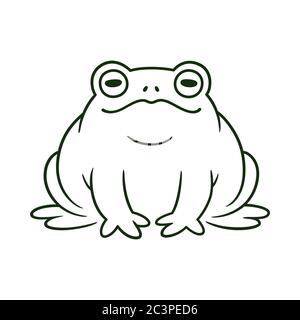 Cartoon toad, black and white line drawing. Funny toad sitting. Isolated vector clip art illustration. Stock Vector