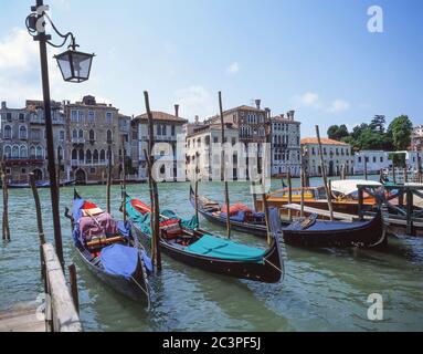 Gondolas moored on Grand Canal, Venice (Venezia), Veneto Region, Italy Stock Photo