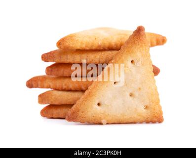 Stack round cracker isolated on white background. Dry cracker cookies isolated. Salty snacks isolated. Stock Photo