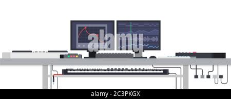 Equipment for home studio for recording on a table on a white background vector illustration Stock Vector