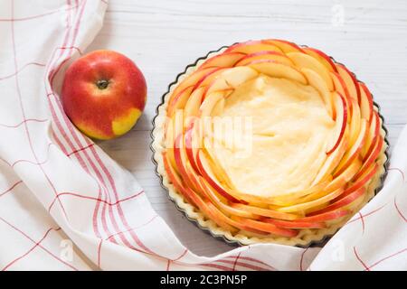 Preparing apple pie on white wooden backgrund Stock Photo