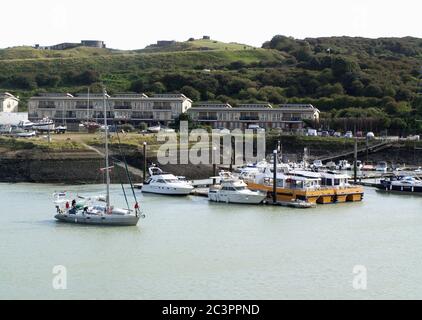 View of yacht marina at Newhaven, East Sussex taken from  the Seven Sisters cross channel ferry Stock Photo