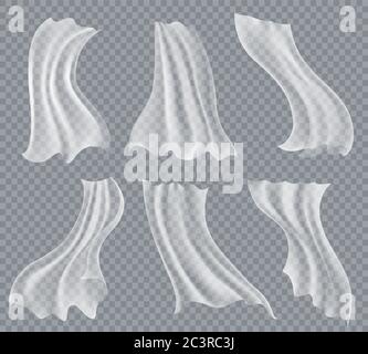 Flying white curtains on transparent Stock Vector