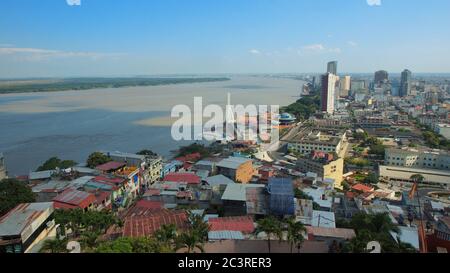 Guayaquil, Guayas / Ecuador - September 4 2016: Panoramic view of the Malecon 2000 from the neighborhood Las Penas. This is a project of urban regener Stock Photo