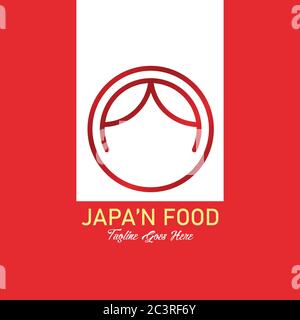 Illustration of cafe curtain line. Japanese cuisine vector logo design template. Stock Vector