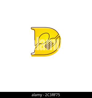 Initial Letter D Dinner and Restaurant Logo with gradations of brown and yellow color Stock Vector