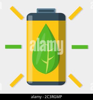battery with leaf for green energy concept vector illustration Stock Vector