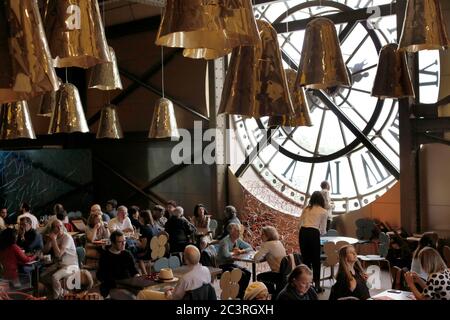 Musée d'Orsay museum clock from inside the Cafe Campana Stock Photo