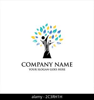 human Tree logo design, people healthy logo template Stock Vector