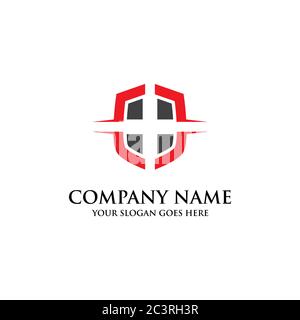 Defender plus logo inspiration, software technology logo template Stock Vector