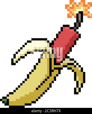 vector pixel art banana dynamite isolated cartoon Stock Vector