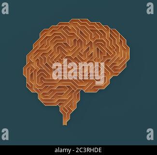 Brain shaped maze with clipping path included. Conceptual image of science and medicine. 3D illustration. Stock Photo