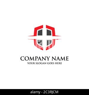 Defender plus logo inspiration, software technology logo template Stock Vector
