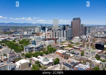 Aerial views of the Denver skyline and the Colorado State Capitol Stock Photo