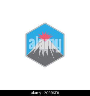volcano mountain hexagon colorful simple logo Stock Vector