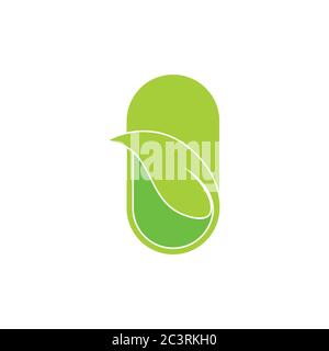 capsule leaf shape monogram natural medicine symbol logo vector Stock Vector