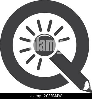 letter iq sun bright pencil education vector Stock Vector