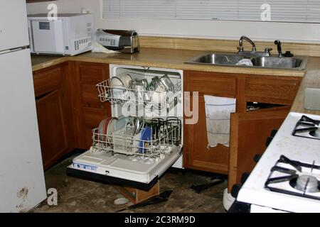 BILOXI, UNITED STATES - Sep 07, 2005: Hurricane Katrina reached kitchen and damaged it. Stock Photo