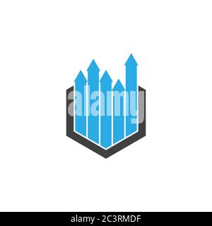 hexagonal arrow up geometric chart symbol logo vector Stock Vector