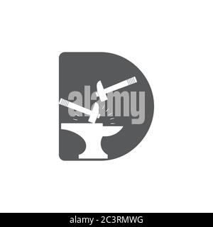 letter d spark iron hammer blacksmith symbol logo vector Stock Vector