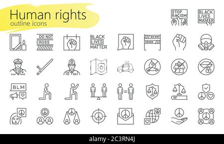 Human rights outline icons for web, mobile app, presentation and other. Was created with grids for pixel perfect. Stock Vector