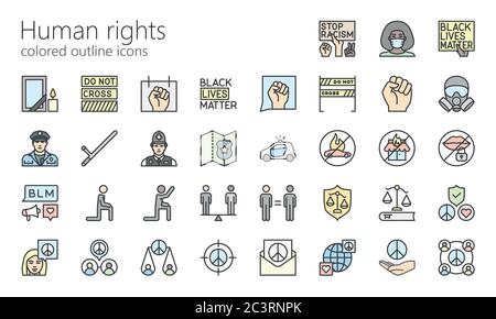 Human rights outline icons for web, mobile app, presentation and other. Was created with grids for pixel perfect. Stock Vector