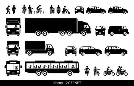 Transportation icons of pedestrian, bike, scooter, taxi, bus Stock Vector Image &amp; Art - Alamy