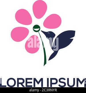 humming bird logo illustration, flower and bird logo template can use for your trademark, branding identity or commercial brand Stock Vector