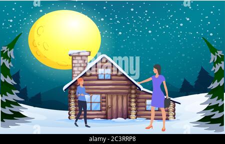 two friends are meeting outside the home Stock Vector