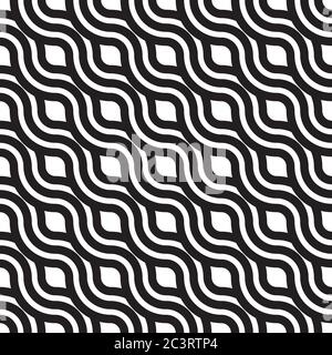Black and white diagonal seamless pattern with wavy lines for textiles, print, fabric, wrapping paper. Vector illustration Stock Vector