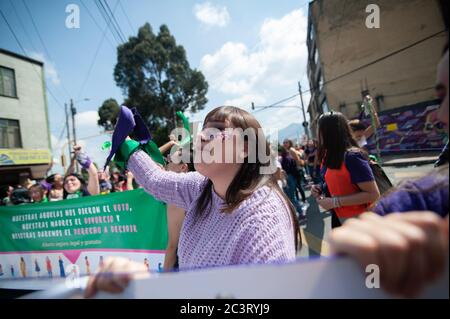 Demonstrations of the International womans day in Colombia take place to protest against feminicides and violence against women in Colombia. Stock Photo