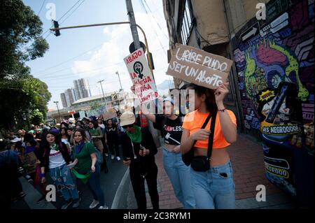 Demonstrations of the International womans day in Colombia take place to protest against feminicides and violence against women in Colombia. Stock Photo