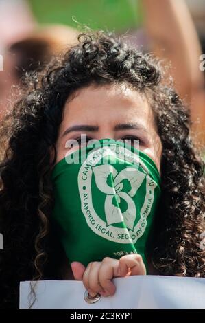 Demonstrations of the International womans day in Colombia take place to protest against feminicides and violence against women in Colombia. Stock Photo