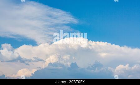 Clouds on blue sky. Weather and meteorology concept Stock Photo
