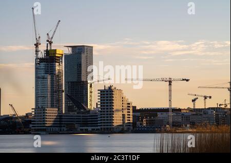 Helsinki / Finland - MAY 14, 2020: Newly built residential district of Kalasatama is still under heavy construction. Stock Photo