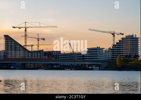 Helsinki / Finland - MAY 14, 2020: Newly built residential district of Kalasatama is still under heavy construction. Stock Photo