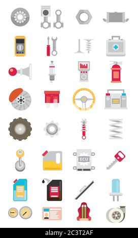 Flat vector icons and illustrations repair of machines and equipment. Stock Vector