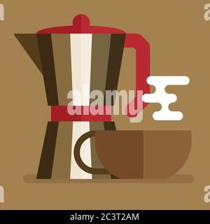 italian coffee maker and cup flat icon Stock Vector