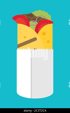 Flat design burrito icon. Stock Vector