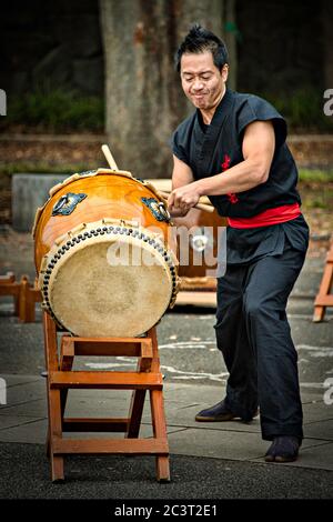 Kumi Daiko drummers in Yoyogi Park, Harajuku, Tokyo, Japan Stock Photo