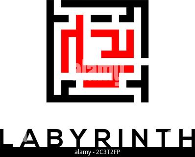 Labyrinth logo design, red black code logo icon vector illustration Stock Vector