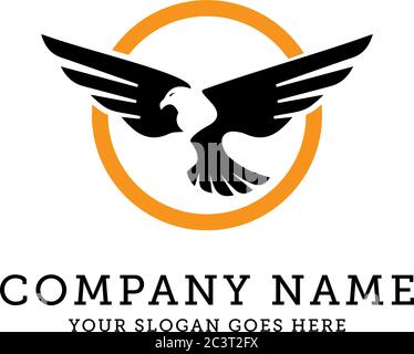 Eagle Vector Logo Template, eagle fly in circle vector illustration, Wild eagle Bird Falcon Hawk Stock Vector