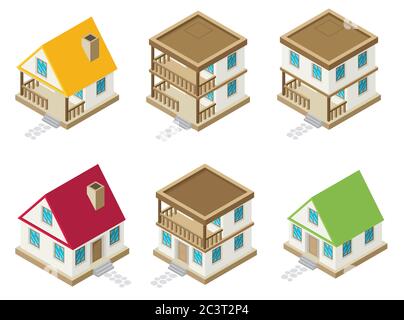 Private house real estate decorative icons set 3d isometric isolated vector illustration Stock Vector