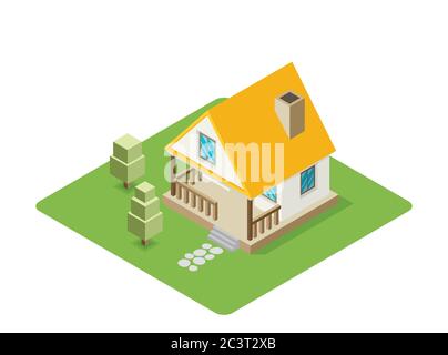 Isolated isomatic small house, Vector Property Set Stock Vector