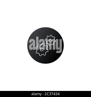 Two linear gear wheels in circle. mechanic symbol. teamwork concept. Stock vector illustration isolated on white background. Stock Vector