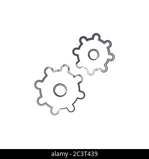 Gear symbol teamwork icon. Hand drawn and brush style in black and white. Stock vector illustration isolated on white background. Stock Vector