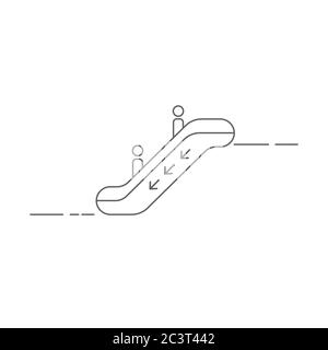 Escalator going down Information signal linear icon with arrow. Stock ...